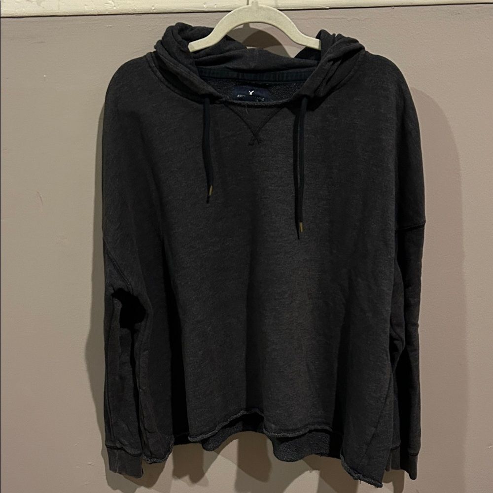 American Eagle Outfitters Charcoal Hoodie raw hem oversized crop size  XL. B2
